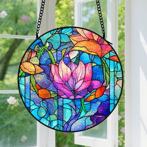 9cm Accroche-Soleil Floral Élégant, Décoration Maison Vitrail Floral, Suspension Vitrail pour Fenêtre, Cadeaux pour Passionnés de Fleurs, Cadeaux d’Anniversaire pour Elle, Mère et Grand-Mère, Idée Cad (1/5)