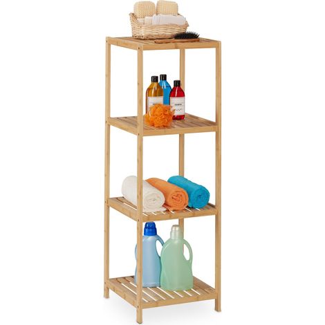 Relaxdays Badregal, Bambus, 4 Ablagen, HxBxT: 116,5x38x39,5 cm, Standregal für Badezimmer & Küche, freistehend, natur