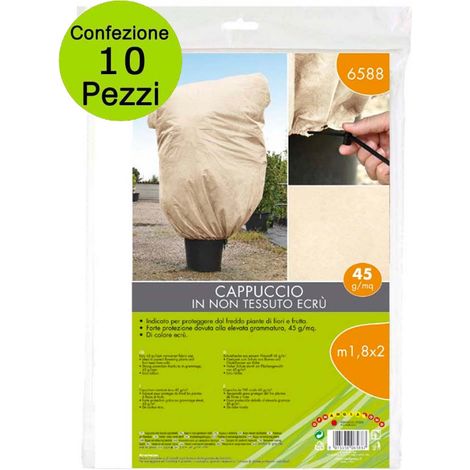 Multipack 10 pz telo di protezione per piante cappuccio in tnt 45 g/mq 1,8 x 2 metri colore ecrù