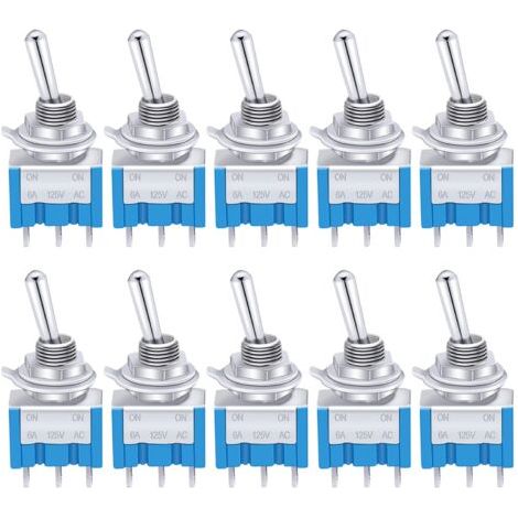 Lot de 10 mini interrupteurs à bascule bleus ON/OFF, 3 bornes, 2 positions, SPDT, en métal, 125 V CA, 6 A, pour voiture, camion, bateau, MTS-102 (1/5)