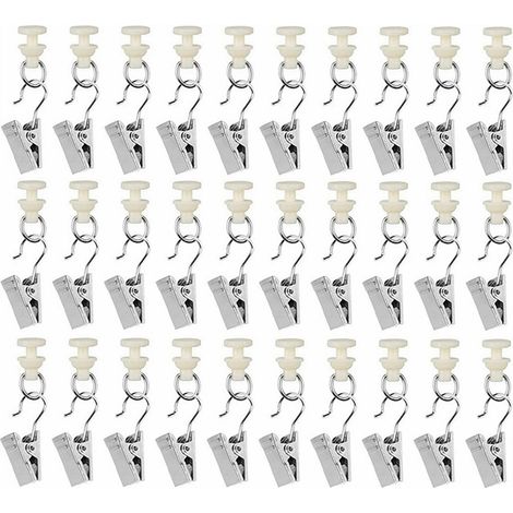 30-teiliges Set aus geräuschlosen Gardinenrollen und Stahlclips, ab Lager lieferbar. Inklusive Gardinenzubehör aus Kunststoff. (1/5)