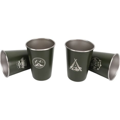 Set mit 4 Edelstahl-Bierkrügen, ideal für Camping, Kaffee, Tee und Milch, inklusive Aufbewahrungstasche. (1/4)