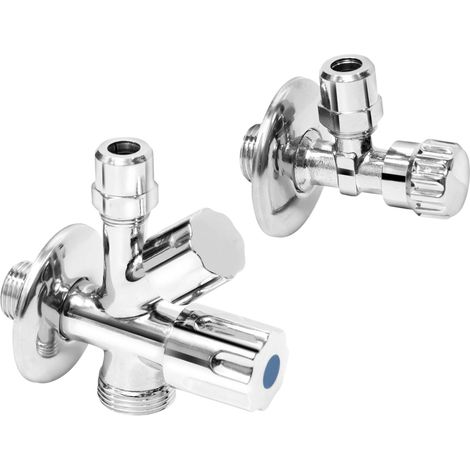 Lot de 2 vannes de raccordement pour machine à laver et lave-vaisselle - Avec clapet anti-retour - En laiton - Vanne d'angle - Vanne d'angle de machine - Vanne d'appareil - T317100 (1/5)
