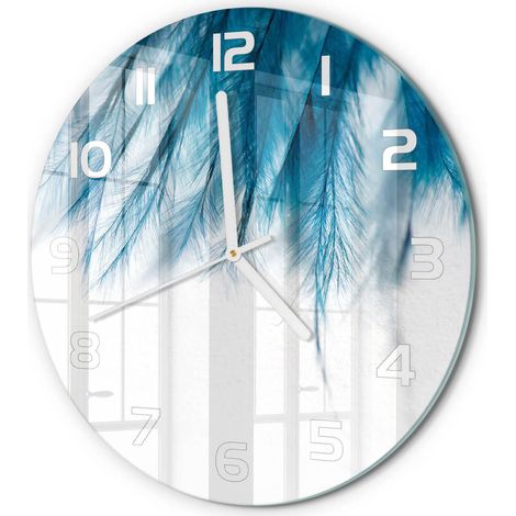 Horloge Murale Ronde Facile à Suspendre Verre Trempé Design Moderne Maison Plumes bleues fi 30 cm (1/5)