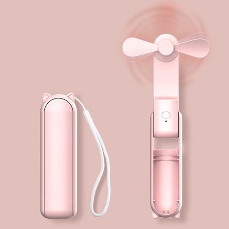 Mini Ventilateur Portable Pliable – Batterie Externe Intégrée, Rechargeable USB – Petit Ventilateur Poche 3 Vitesses – Idéal Voyages Plein Air – Blanc (1/5)