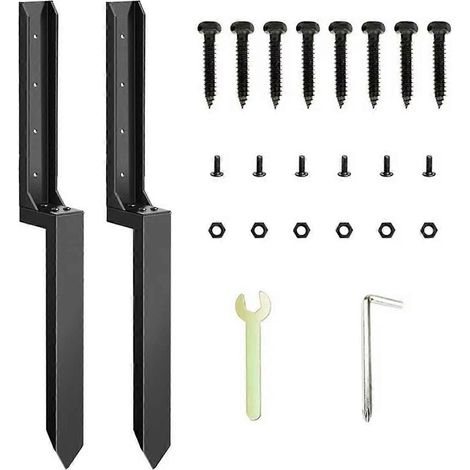 Zaunreparaturset, 2x verdickte Metall-Zaunstützpfähle, Schwarz
