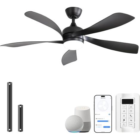 Sofucor 132cm Smart Ventilateur de Plafond avec Lumière, Alexa/App [Energy Class D]-Télécommande, Wifi, 6 Vitesses, Minuterie, 3 Réglages de Couleur, Silencieux DC, Pour Chambre