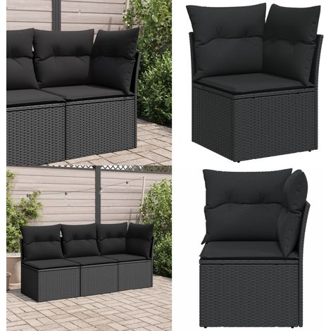 Garten-Ecksofa mit Kissen Schwarz Poly Rattan - Gartensofa - Ecksofa - Outdoor Möbel - Terrassenmöbel - Lounge Set - Home & Living (1/5)