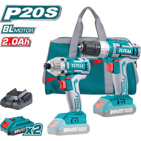 AVVITATORE+AVVITATORE A MASSA BATTENTE 1/4" 20V +2 BATTERIE 2Ah +ACCESSORI TOTAL (1/5)