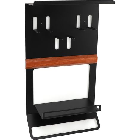 Kaffeesiebträger-Organizer-Ständer, schwarz, multifunktional, aus Eisen- und Holzverbundwerkstoff, Aufbewahrungshalter für Kaffeetassen und Kaffeezubehör (1/5)