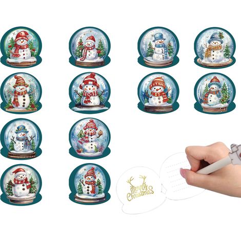 12 Stück kreative Kristallkugeln, Schneemann-Serie, Diamantmalerei, Grußkarte, DIY, unregelmäßig geformter Aufkleber (Schneemann-Motiv) (1/3)