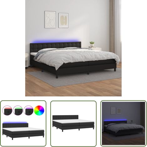 The Living Store Sommier à lattes de lit avec matelas et LED Noir 200x200cm - Sommier Tapissier - Lit Plateforme - Lit Design - Lit Moderne - Lit Avec Rangement (1/5)