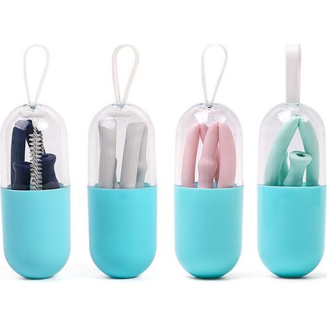 Cannuccia in silicone riutilizzabile e flessibile con spazzolino per la pulizia, accessorio per feste e bar, 1 pezzo (rosa) (1/5)
