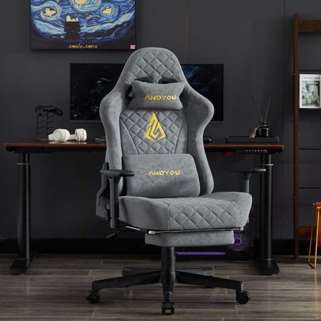 Chaise de jeu ergonomique vintage en cuir PU ANDYOU. Grise Chaise de jeu ergonomique vintage en cuir PU ANDYOU. Grise