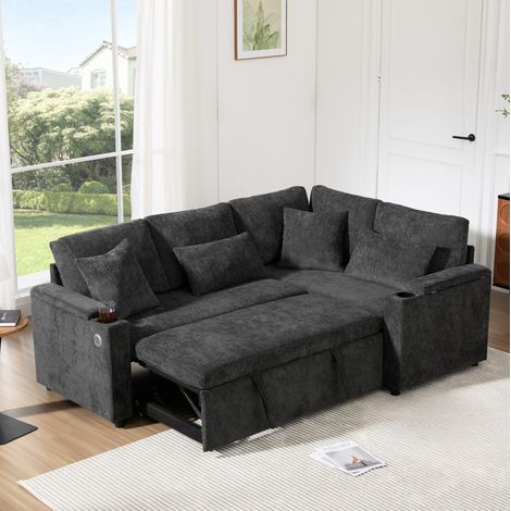 Sofá cama chaise longue con almacenaje chenilla OKMYHOME (1/5)