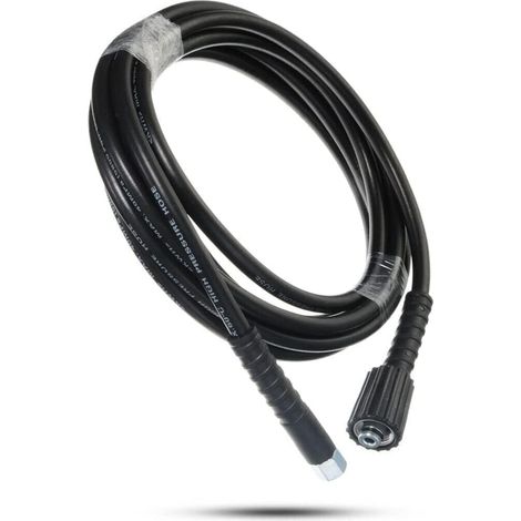 Tuyau de Rechange pour Nettoyeur Haute Pression de 5 M pour Lavage de Voiture, Nettoyage de Jardin, Connecteur Fileté M14 x M22, Tuyau d'extension de Jet et Vidange 14mm,Noir (1/5)