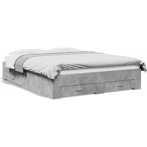 Lit double,Lit adulte,Cadre de lit avec tiroirs sans matelas gris béton 150x200 cm CFW7522269 (1/5)