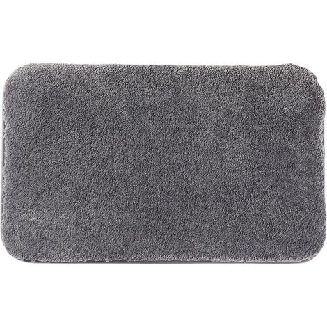 Tapis de bain à poils longs 50x80 cm gris超 absorbant antidérapant microfibre douillet type doudou lavable machine séchage rapide (1/4)