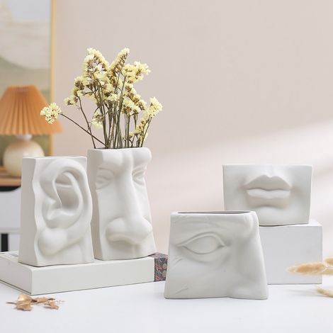 Vase en céramique à motif visage humain, vase minimaliste décoratif pour compositions florales hydroponiques