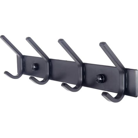 Porte-manteau mural - Cintre en métal à 4 crochets - Conception robuste pour manteaux - Gain de place - Acier noir 43 cm - Noir - 43 cm - 1 pièce (1/5)