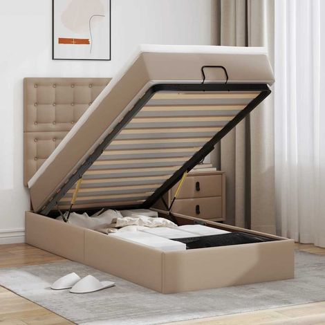 Cama otomana colchón cuero sintético cappucino 90x190cm