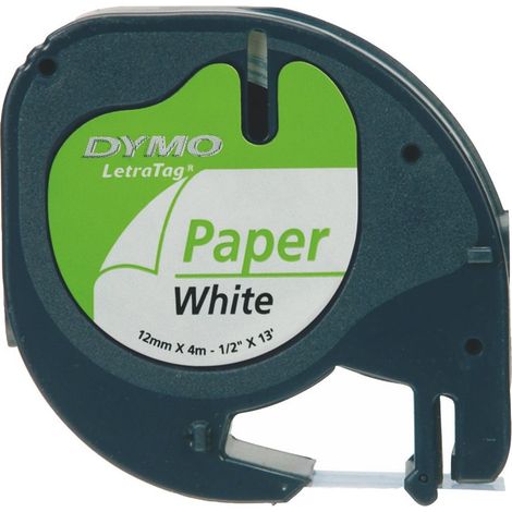 Ruban étiqueteuse papier Dymo Letratag 91200 12 mm - blanc écriture noire