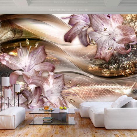 Papier Peint "Lilies on the Wave Brown" 210 x 300 cm (1/2)