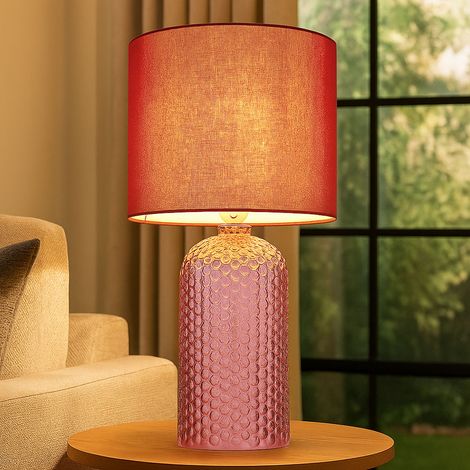 Nachttischlampe rot Glas Tischleuchte Wohnzimmerlampe Textil Tischlampe Leseleuchte, 1x E27, DxH 26,5 x 50 cm