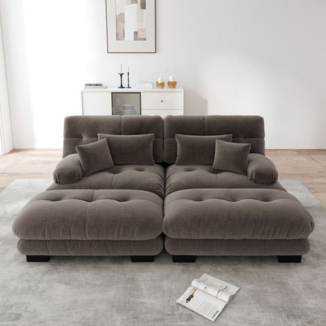 Canapé d'angle - KOMHTOM - Cloud - 2 places - Tissu chenille - Avec 2 ottomans (1/5)