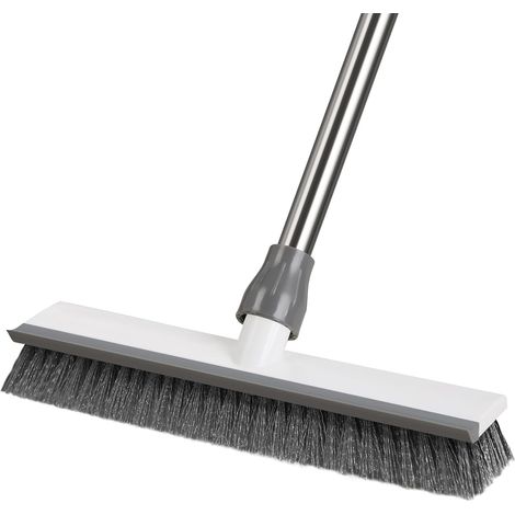 2 en 1 Balai Brosse Sol avec Long Manche(128cm), Intérieur & Extérieur, Brosse Sols Nettoyage avec Poils et Raclette pour Terrasse, Carreaux, Cuisine, Salle de Bain, Patio, Garage, Carrelage