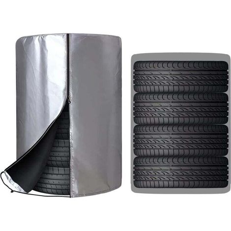 Housse pour pneus de voiture (73x110cm), imperméable à l'eau et à la poussière, housse saisonnière pour 4 pneus, housse en oxford 210D argenté (1/4)