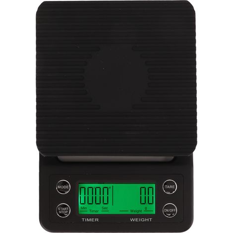 Balance à café 5 kg (11 lb), précision 0,1 g, plusieurs unités, minuteur, balance électronique portable avec plateau isolant, noire, pour la cuisine et l'extérieur-AquaForge (1/5)