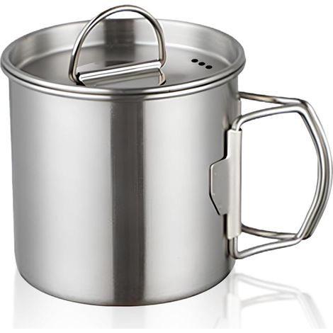 Edelstahl Wasserbecher mit klappbaren Griffen Deckel, tragbar Camping mit angenehmer Haptik (1/5)