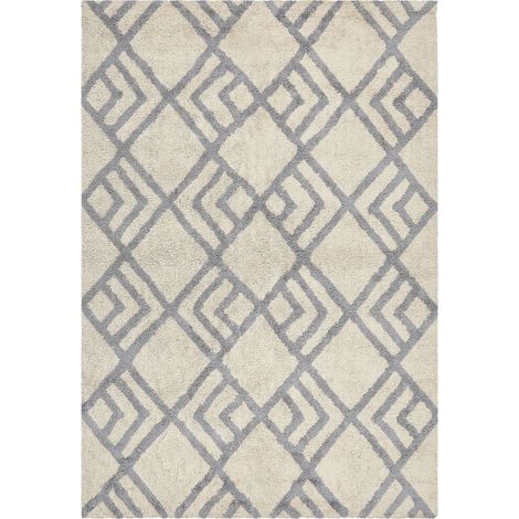 Tapis Moderne à Motif Géométrique 140 x 200 cm en Coton Beige et Gris Nevsehir