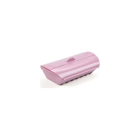 Cuiseur vapeur en silicone pour micro-ondes avec poignée et couvercle, cloison amovible, rose, taille M – (1/5)