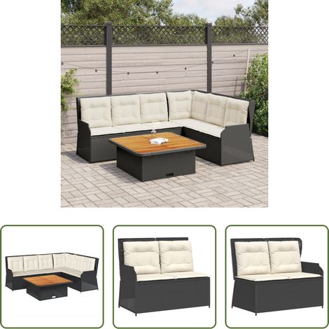 Liegeplatz -  5-tlg. Garten-Lounge-Set mit Kissen Schwarz Poly Rattan (1/5)