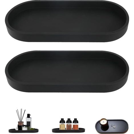 2 pcs (Noir Silicone)Plateau Décoratif Ovale,25 x 11cm Plateau Salle de Bain,Plateaux Salle de Bain,Facile à Nettoyer,organise efficacement Les Objets (1/5)