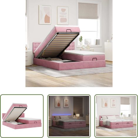 Sommiers hydrauliques - Cadre de lit ottoman avec matelas rose 200x200 cm velours (1/5)