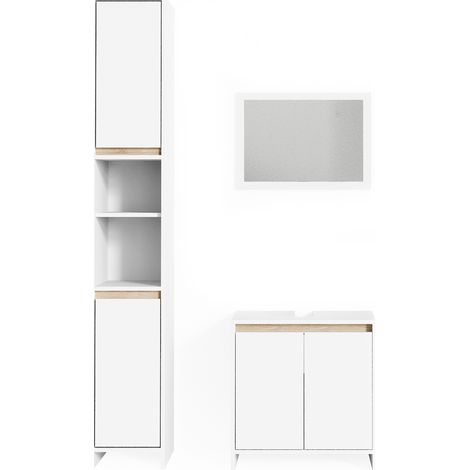 Badmöbel-Set Emma, Weiß/Sonoma, 3 Teile, mit Hochschrank, Vicco