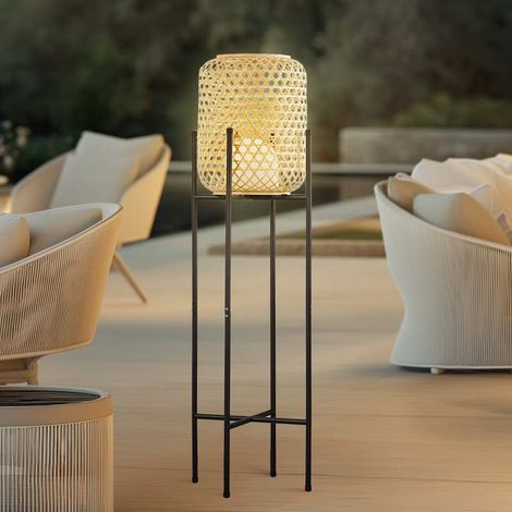 [NEUWERTIG] B-Ware Lucande Stehleuchte Standlampe LED Akku Adebi Bambus Schwarz Dimmfunktion Outdoo (1/2)
