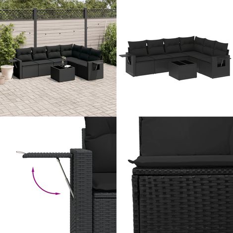 Salon de jardin 7 pcs avec coussins noir résine tressée - Ensemble Salon De Jardin - Meuble De Jardin - Salon Extérieur - Résine Tressée - Rotin Synthétique - Home & Living (1/5)