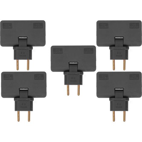5-teiliges schwarzes 180°-EU-Steckeradapter-Set, 1 auf 3 kabellose Steckdosenleisten, 110–250-V-Konverter-Verlängerung (1/5)