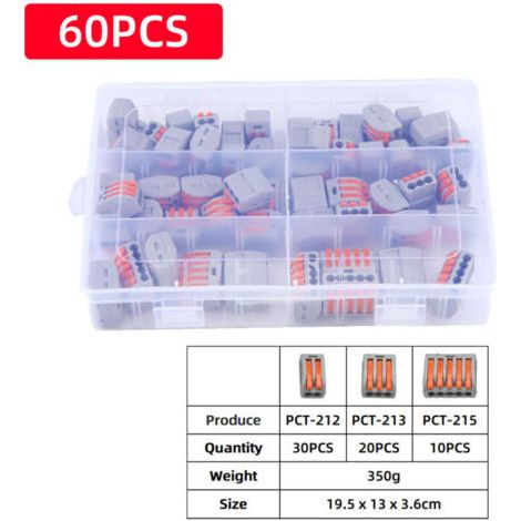 Bornes de Connexion Automatique, 60Pcs Connecteurs Electriques Rapide avec SPL-1/2/3/4/42/62 Levier-Ecrou Fil Connecteur Set Compact Bornier Electrique
