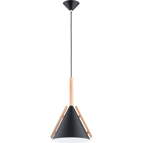 Suspension scandinave cône grande noir/bois E27 Alfa (1/2)