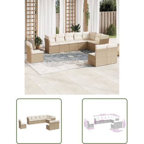 The Living Store 10-tlg. Garten-Sofagarnitur mit Kissen Beige Poly Rattan - Gartensofas - Outdoor Möbel - Lounge Set - Rattan Sofa - PE-Rattan (1/3)
