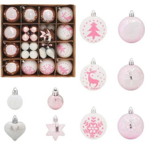 Un ensemble de 40 décorations de Noël, blanches et roses, en plastique. (1/5)