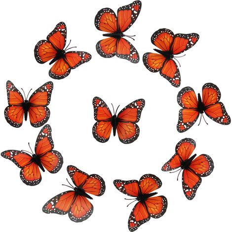 10 papillons monarques magnétiques, décoratifs 3D, 12 cm, pour porte, réfrigérateur ou fête d'anniversaire (1/5)
