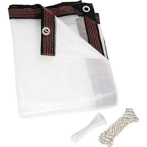 Bâche transparente imperméable de 2,4 x 3 m (8 x 10 pi), robuste, pour la protection extérieure contre la pluie dans le jardin, bâche en vinyle transparent avec G (1/4)