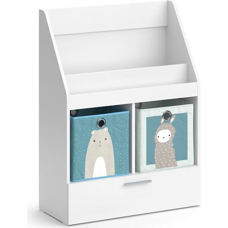 Libreria bambini Luigi, Bianco, 72 x 96.2 cm con cassetto e 2 scatole pieghevoli opt.1, Vicco