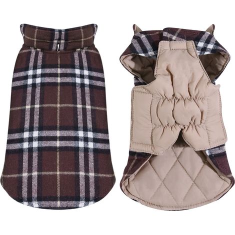 Manteau d'hiver pour chien, veste polaire coupe-vent pour chien, gilet à carreaux style britannique pour temps froid, vêtements réversibles, chauds et confortables pour petits chiens (1/5)